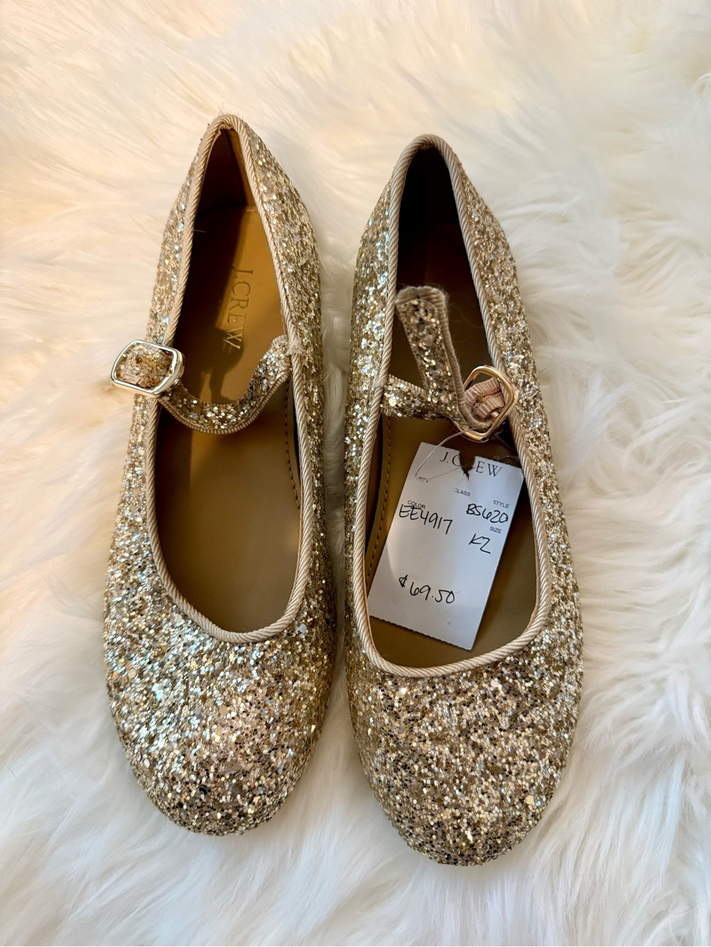 J. Crew Girls' Gold Glitter Mary Jane Flats Size K2